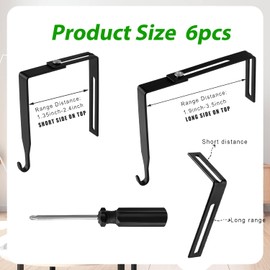 KINBOM 6pcs Cubicle Wall Hooks, Metal Adjustable Cubicle Hooks Hangers with a Cross Screwdriver Universal Partition Hanger Set for Panels of 1.4-3.5in Thickness (Black)