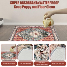 AIHSUMC Washable Pee Pads for Dogs, (2 Pack, 36"x42") Upgrade Reusable Puppy Pads with Non-Slip Rug Pad, Super Thickening Absorbent Leakproof Dog Traning Pads Whelping Pad for Dogs, Doggie(Red-2)