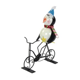 Metal Decorative Figure with Bicycle Penguin