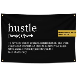Gold Trident Hustle Flag Banner - Symbol of Determination, Work Ethic & Persistence to Inspire You in Your Gym or Dorm - Fuel Your Perseverance & Stay Motivated - Achieve Your Goals - 3x5 Feet