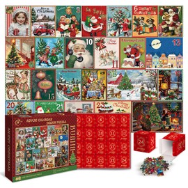 BUHAH Advent Calendar 2024 Jigsaw Puzzle for Adults Christmas Countdown Calendar 24 Days Xmas Jigsaw Puzzle Winter Holiday Santa Collage Puzzle for Adult 1008 Piece