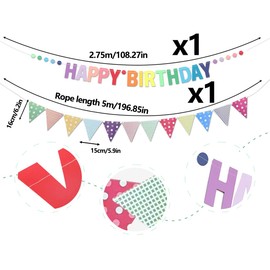 AOYEGIC Pack of 2 Happy Birthday Garland Set, Triangular Banner, Birthday Banner, Paper Flag with Colourful Dots, Birthday Decoration, Birthday Garland, for Adults, Children, Birthday Party Decoration