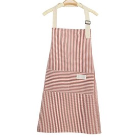 UUYYEO Striped Bib Apron Stripe Cooking Apron Restaurant Chef Apron Soft Kitchen Apron with Pockets and Adjustable Strap Red