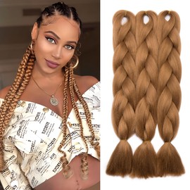 Benehair 3 Packs 24 Inch Braid Extensions Jumbo Box Braiding Hair for Twist Colorful Synthetic Hair Extensions for Braiding Light Brown Hair Extensions for Women(3 Packs, Light Brown)