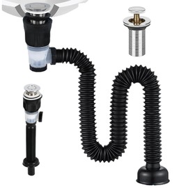 Sink Drain with Flexible Drain Hose, Odour-Proof and Leak-Proof Drain Fitting for Bathroom and Kitchen Sink