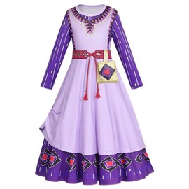 YOSICIL Asha Girls' Costume, Asha Princess Costume, Wish Asha Birthday Dress, Asha Clothing Set, Belt, Bags, Necklaces, Bracelets, Earrings, Cosplay Party, Purple, 100
