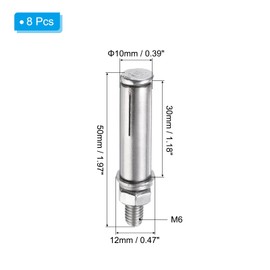 PATIKIL M6 x 50mm Expansion Bolts, 8Pcs 304 Stainless Steel Expansion Screw Bolts Sleeve Anchoring Fastener for Wall Concrete Brick Wall Drywall Air Conditioner, Silver