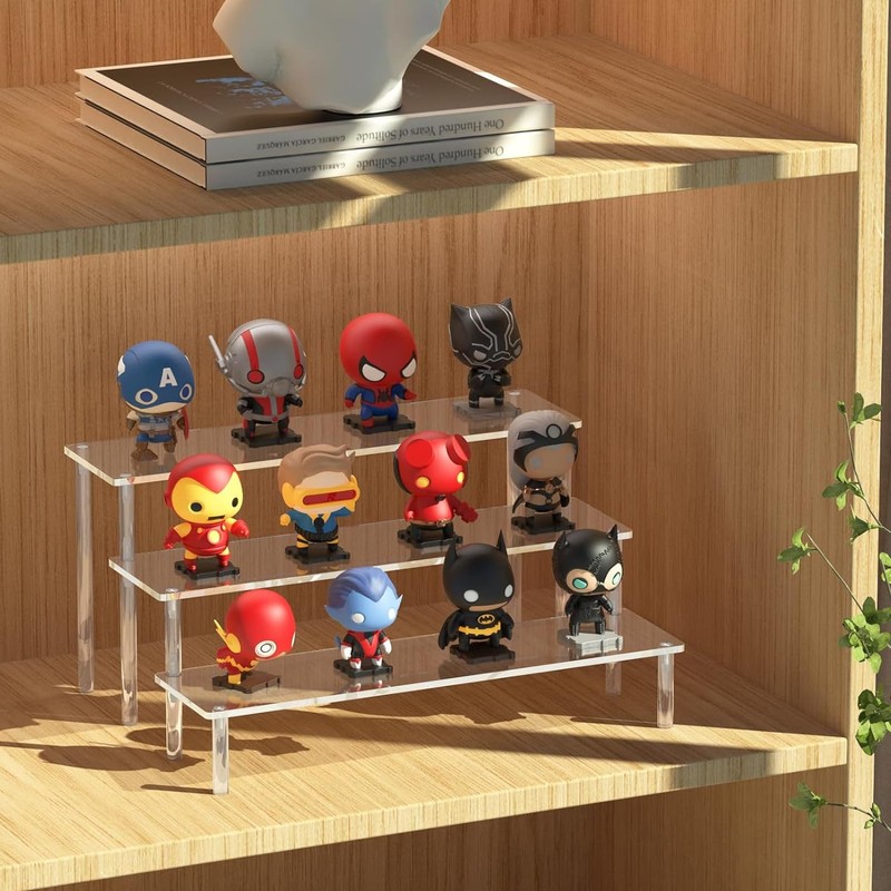 Acrylic Display Risers,3-Tier Clear Display Stand, Clear Display Riser Shelf