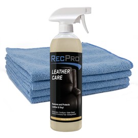 RecPro Leather Care Conditioner and Protectant | 16.9 oz | UV Protectant Prevents Cracking and Fading of Leather and Vinyl (Leather Care with 4pk Microfiber Towels)