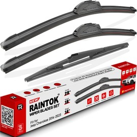 RAINTOK Windshield Wiper Blades Replacement for 2014-2023 Jeep Cherokee Original Factory Quality Front Rear Wipers Blade Set for My Car - 26" 18" 14" (Pack of 3)