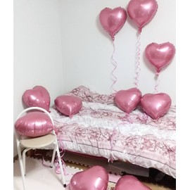 Yullymerry Heart Pink Balloons Set of 10 32cm Ribbon Straw Double Sided Sticker Aluminum Balloons
