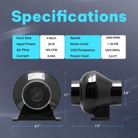 iPower 4 Inch 230 CFM Inline Duct Ventilation Fan with 8 Feet Ducting, HVAC for Grow Tent Ventilation, Upgrade