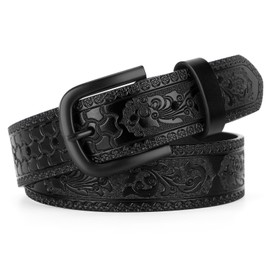 VONMELLI Western Leather Cowboy Belt for Men Women, Embossed Western Mens Belt for Jeans, S