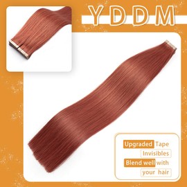 Tape in Hair Extensions Human Hair Copper 14 Inch 20Pcs Tape in Hair Extensions Tape Ins for Women Straight Invisible Seamless Remy Tape in Hair Extensions Human Hair (350#,14 Inch)