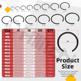Hilitchi 322PCS 14 Sizes 65Mn Steel Round Wire Snap Rings Round Wire C Clips Assortment Sets M7 M8 M10 M12 M14 M16 M18 M20 M22 M24 M25 M26 M28 M30 External Retaining Rings for Holes