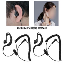 Pack of 2 3.5 mm G Shape Earphones with Coiled Cable Compatible with Motorola Icom 2-Way Radio Receiver G Shape Headset Black