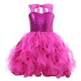 Hot Pink Tutu Dress for Girls Sparkly Sequin Tulle Princess Birthday Party Dresses for Little Girls Kids Fairy Christmas Sneaker Ball Gown Prom Dance Graduation Outfit 5-6T