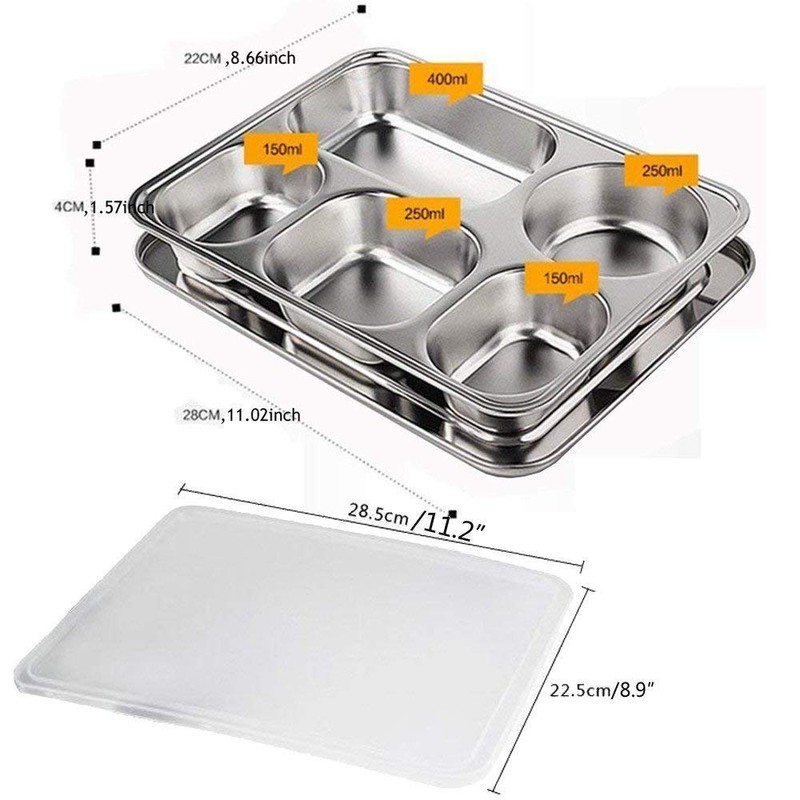 AIYoo 304 Stainless Steel Divided Plates with Lid for Adults
