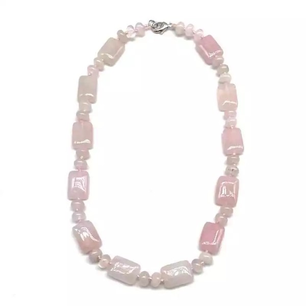 Handmade Exquisite Natural Rose Quartz Stone 18" Necklace with Flat