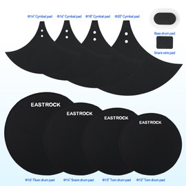 EASTROCK Drum Mute Pads Set 11 Pieces With Cymbal Pad + Hi hats Set Pad, Foam Drum Silencer Pads, Fit 10”, 12”, 14”, 16" (drum+cymbal pad-11 pack standard set)