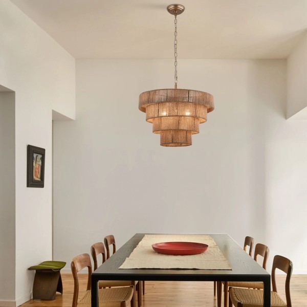 Unbrand 6-Lights Hand-Woven Rattan Pendant Light 4 Round Transitional Minimalist