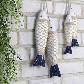 OECECR Antique Wood Fish Vintage Decor Ornament Wall Hanging Hand Carved Wooden Fish Decorations for Home Nautical Theme - Small