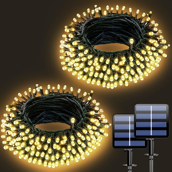 Electight 2 Pack Solar String Lights Outdoor, 100 LEDs 33FT