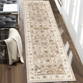 Yamaziot Washable Runner Rug, 2x8 Non-Slip Vintage Floral Hallway Rug with Rubber Backing, Low Pile Non-Shedding Soft Distressed Carpet Runner for Bedroom, Kitchen, Laundry, Entrance