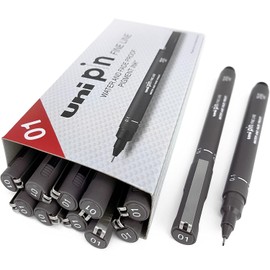 Uni Pin Fineliner Drawing Pen - Dark Grey Tone - 0.1mm - Box of 12