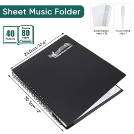 Sheet Music Folders Choir Binder: Piano Music Sheet Holder Storage Fits Letter Size 8.5 x 11 Inch for Choral,Guitar, Orchestra, Band - 40 Plastic Sleeves Display 80 Pages