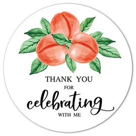 Peach Party Thank You Stickers, 40-Pack 2" Birthday Party Favor Sticker Labels, Decorations