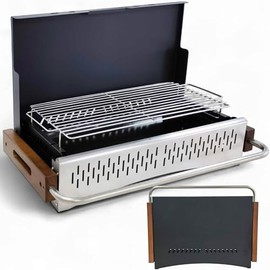 GasOne Portable Charcoal Grill – 24.5 x 18.5-inch Foldable Barbecue Grill Briefcase with Lid – Lightweight and Compact Charcoal Smoker for Camping, Garden, Beach, Backyard – No Assembly