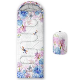 Sleeping Bags for Adults and Kids，3D Printing Camping Sleeping Bag for Girls Boys Lightweight Waterproof Cold/Warm 3-Season，Outdoor Travel with Compression Bags