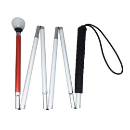 VISIONU Aluminium Folding Long Stick with 6 Stick Segments, Plastic Rolling Tip, White Stick for Blind People (Black Handle, 135 cm)