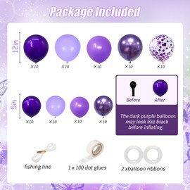 Birthday Decorations Kit, 90pcs Metallic Lavender Purple Latex Balloons with Happy Birthday Banner, Purple Wall Butterfly, Fringe Curtains, Foil Hearts & Stars