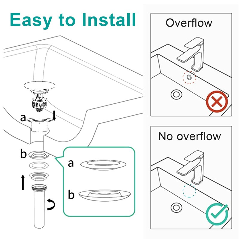 AULEEND Bathroom Sink Drain with Strainer Basket and Pop-Up Drain