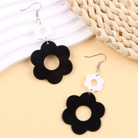 Vintage Hollow Flower Dangle Earrings Cute Colorful 70s 80s Daisy Flower Acrylic Earring Disco Party Jewelry for Women-Black