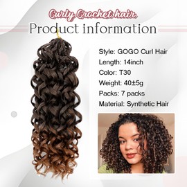 LIYATE 7 Packs Gogo Curl Crochet Hair for Women 14 Inch Pre-Twisted Curly Crochet Hair Deep Ocean Beach Curl Crochet Braids Synthetic Braiding Hair Extensions (14 Inch, 1B/30)