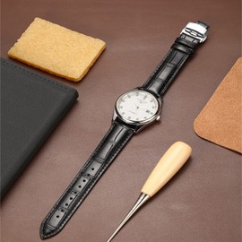 Moran Genuine Leather Watch Band, Quick Release, Polished, Deployment Buckle, For Men and Women, 18 mm - 24 mm, Calf Leather, Replacement Watch Strap, Waterproof, Sweatproof