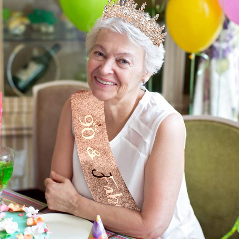 TOBATOBA 90th Birthday Tiaras and Sashes - Fabulous Rose Gold