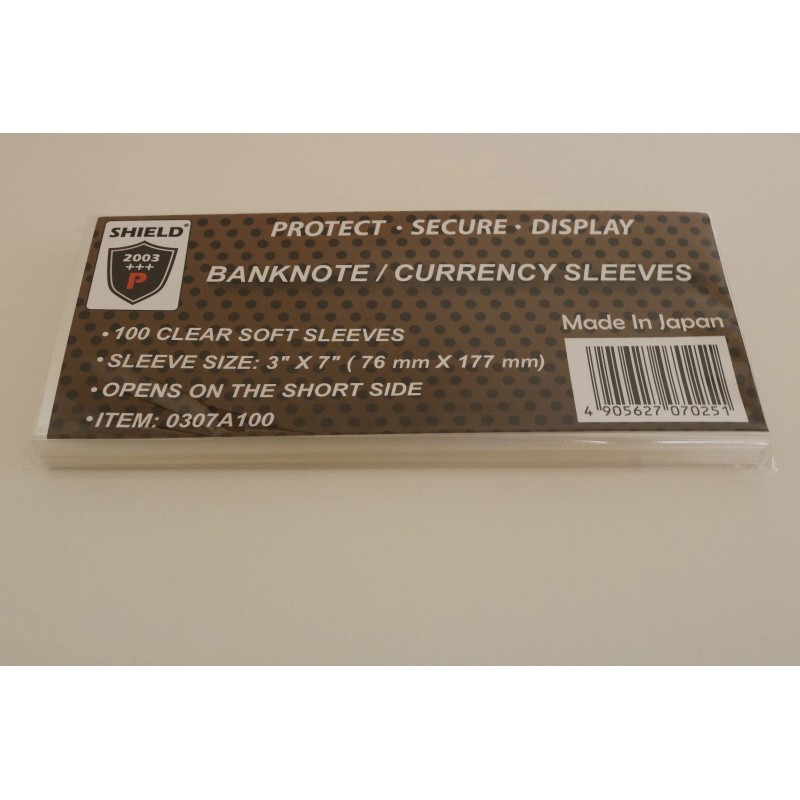 SHIELD 100 Sleeves 3" x 7" for U.S BANKNOTE /