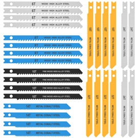 28-Piece Jigsaw Blades Set Professional U-Shaft Jigsaw Blade 6TPI/8TPI/10TPI/14TPI/18TPI/24TPI/32TPI Jigsaw Blades for Wood Plastic Metal 85 mm and 100 mm
