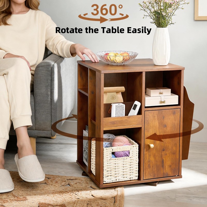 Square Rotating End Table with Storage, 16"D x 16"W x