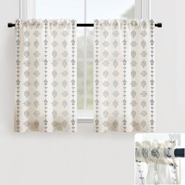 French Country Curtains for Kitchen,Sheer Linen Nautical Geometric Aztec Western Curtains for Cabin,Dark Navy Blue