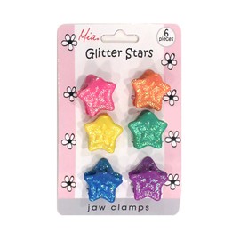 Mia Girl Glitter Stars Jaw Clamps, Mini Star-Shaped Hair Clips, Hair Accessories, Rainbow Colors, for Kids, Girls, Students 6pcs