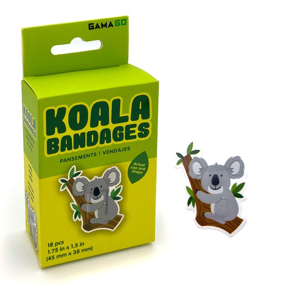 GAMAGO Koala Bandages for Kids & Kidults - Set of 18 Individually Wrapped Self Adhesive Bandages - Sterile, Latex-Free & Easily Removable - Funny Gift & First Aid Addition