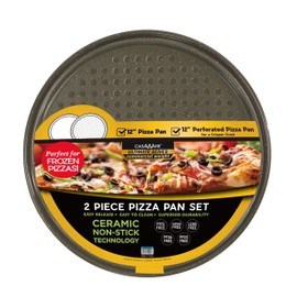 casaWare 2pc Ultimate Pizza Pan Set, (1) Ceramic Coated NonStick 12-inch Pizza Pan, (1) 12-inch Ceramic Coated NonStick Perforated Pizza Pan (Silver Granite)
