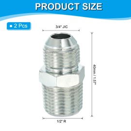PATIKIL Pipe Adapter Connector 3/4" Male 37 ° Flare JIC x 1/2" Male R Pipe Fitting 2 Pcs Oil Feed Restrictor Fitting Hydraulic Connector for Oil Steam Water Pipelines System