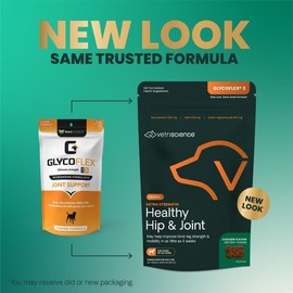 VETRISCIENCE VetriScience Extra Strength Healthy Hip & Joint Chews, GlycoFlex Glucosamine & Green-Lipped Mussel Joint Support Supplement for Dogs, Promote Mobility & Soothe Joint Discomfort, Chicken, 240 Chews