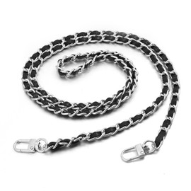 Nhgkju Bag Chain Metal Chain Shoulder Strap Oblique Chain Wear Leather PU Leather Easy Removable 120 cm (Silver + Black Leather)